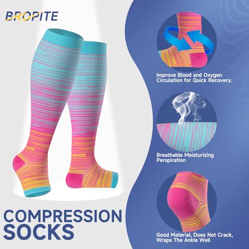 bropite Open Toe Compression Socks for Women，3 Pairs Toless Knee-High Socks - color: A-lightstripe Open, size: Small-Medium
