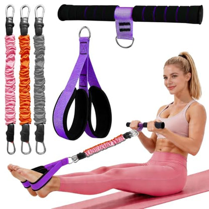 Durable Comfortable Padded Handle Adjustable Pedal Resistance Band 20-40LBS for Full Body Workout - color: purple