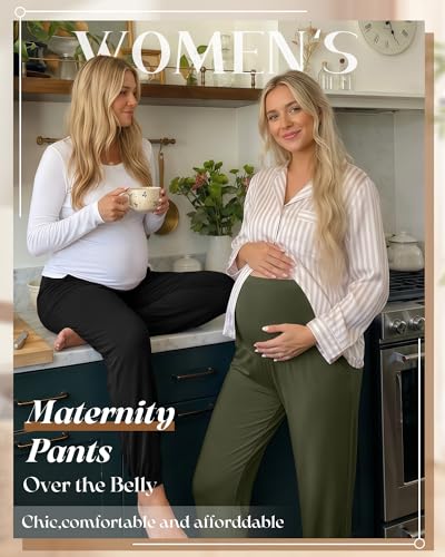 4 Pack Women's Maternity Jogger Pants - color: Coffee, Army Green, Light Gray, Black, size: XX-Large