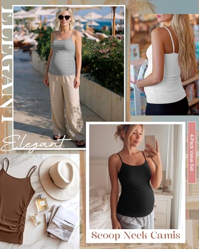4 Pack Maternity Tank Tops - color: Coffee, White, Light Gray, Black, size: Large
