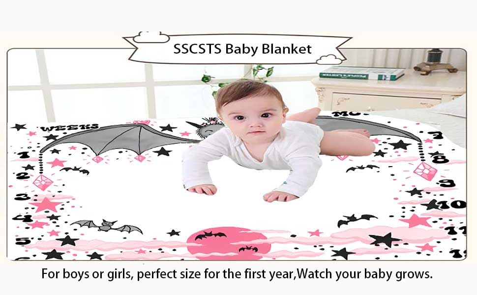 Bat Baby Monthly Milestone Blanket, Halloween Cute Animal Design, 48x40in
