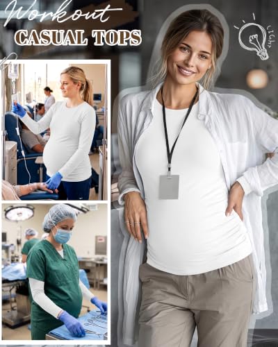 Neer 3 Pack Maternity Under Scrub T Shirt Long Sleeve Undershirt - color: White, size: Medium