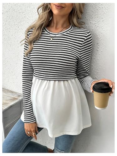 MakeMeChic Women's Fall Maternity Tops Striped Long Sleeve Flared Pregnancy Tee Shirt - size: X-Large