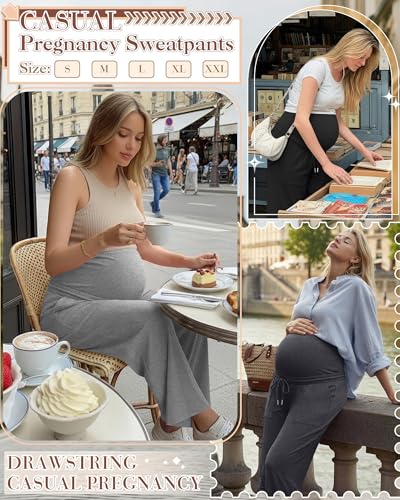3 Pack Women's Maternity Casual Pants - color: Light Heather Gray, Dark Heather Gray, Black, size: Large