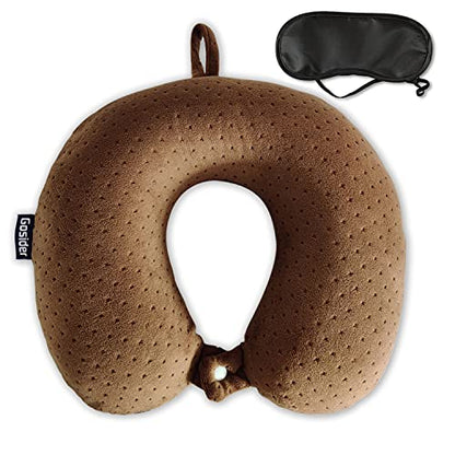 Memory Foam Travel Pillow, U Shape Neck Pillows, Brown - color: Brown
