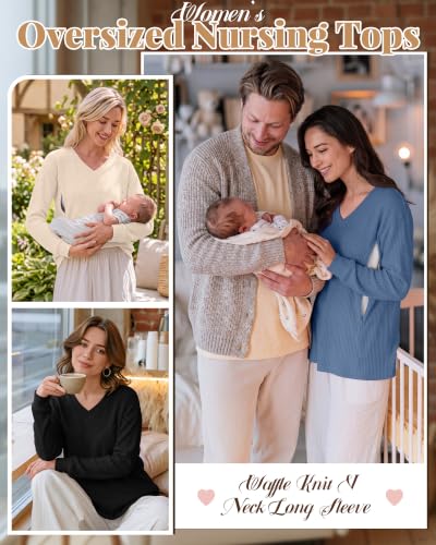 3 Pack Women's Waffle Knit Long Sleeve Nursing Tops - color: Cream, Haze Blue, Black, size: Medium