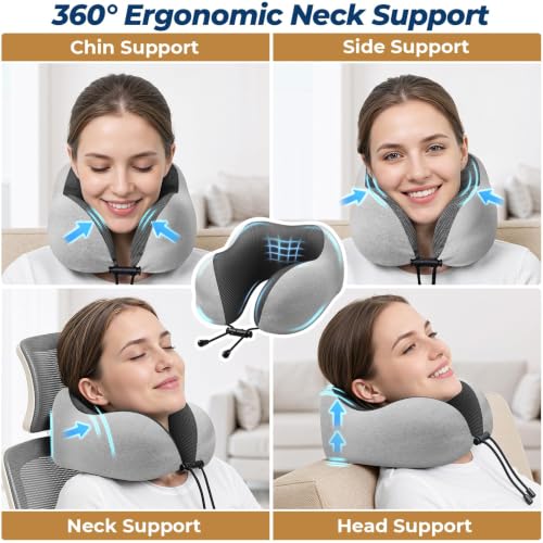ExploreBliss Travel Pillow, Neck Pillow Airplane, Light Grey - color: Light Grey