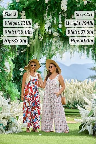 Lepunuo Womens Casual Loose Jumpsuits Summer Boho Wide Leg Rompers Sleeveless Overalls with Pockets - color: A - Apricot, size: Medium