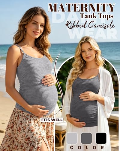 3 Pack Women's Maternity Tank Tops - color: Light Mixed Gray, Dark Mixed Gray, Black, size: Small