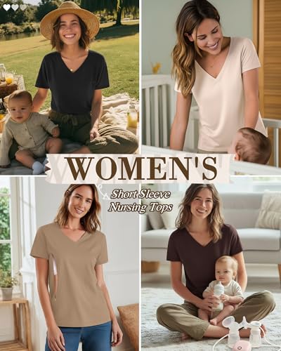 4 Pack Women's Nursing Maternity Shirts - color: Black, Brown, Khaki, Cream, size: Small