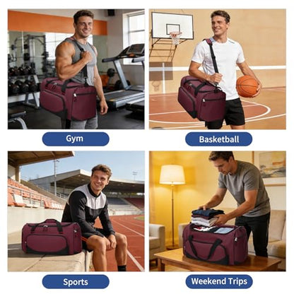 45L Gym Sport Duffle Bag for Men, Maroon - color: Maroon
