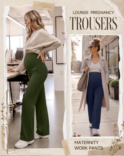 3 Pack Women's Maternity Yoga Pants with Pockets - color: Army Green, Navy Blue, Black, size: Large