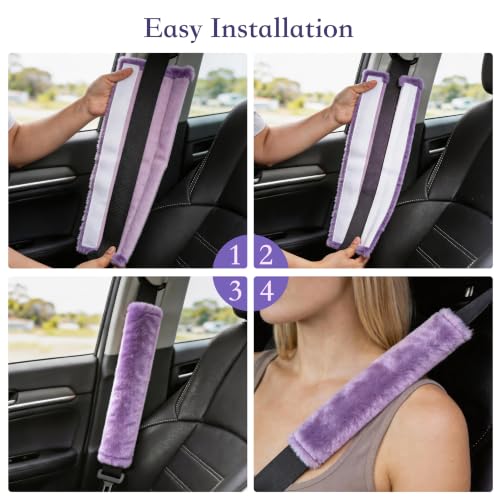 Amooca 2-Pack Soft Furry Universal Seatbelt Cover Car Shoulder Pad - color: Light Lavender, size: 10.5in 2pack