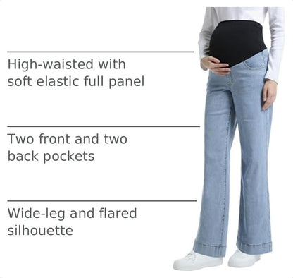 Maternity Jeans Wide Leg Loose Pregnancy Denim Pants - color: Light Blue, size: Medium