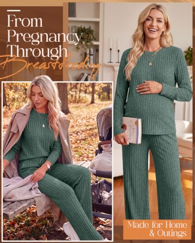 Huukeay 2 Piece Nursing Breastfeeding Set - color: Gray Green, size: XX-Large