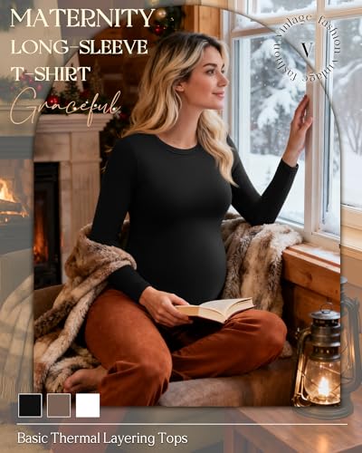 3 Pack Women's Thermal Maternity Shirts - color: Coffee, White, Black, size: XX-Large