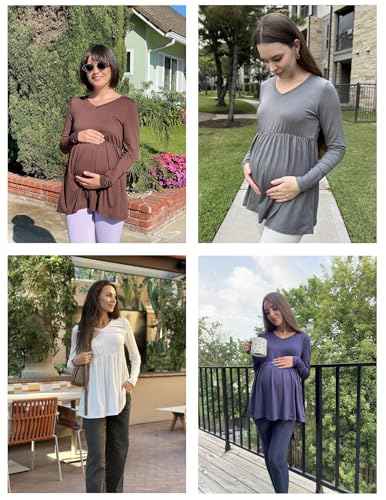 Maternity Shirts for Women Long Sleeve V Neck Fall Tops Clothes - color: Black/Brown/Light Grey/White, size: Medium