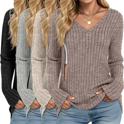 4 Pack Women's Maternity Nursing Tops - color: Brown, Apricot, Light Gray, Black, size: Large