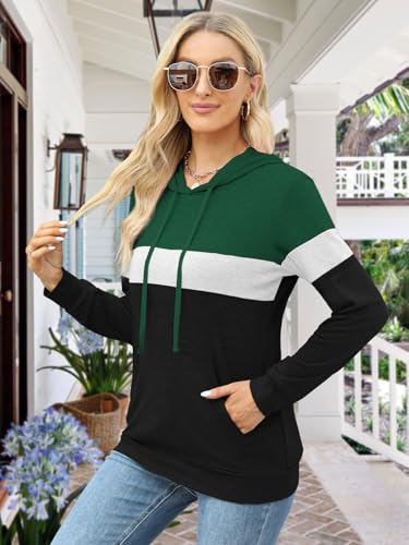 MixShe Women’s 2026 Fall Long Sleeve Hoodie Pullover Sweatshirt Lightweight Casual Tops Blouse - color: Greenblack, size: X-Large