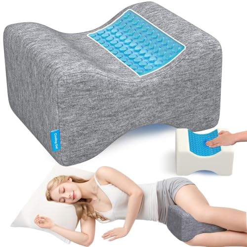 Knee Pillow for Side Sleepers, Leg Pillow with Cooling Gel, Grey/Large - color: Dark Grey, size: Large