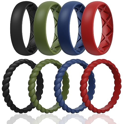 Egnaro Women's Stackable Silicone Rings, 2.5/5.5mm Wide 1.8/2mm Thick Bands - color: A37-Black, Olive Green, Dark Blue, Red