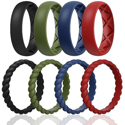 Egnaro Women's Stackable Silicone Rings, 2.5/5.5mm Wide 1.8/2mm Thick Bands - color: A37-Black, Olive Green, Dark Blue, Red