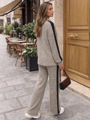 Trendy Queen Womens 2 Piece Lounge Matching Sets Fall Travel Comfy Outfits - color: Khaki, size: Small