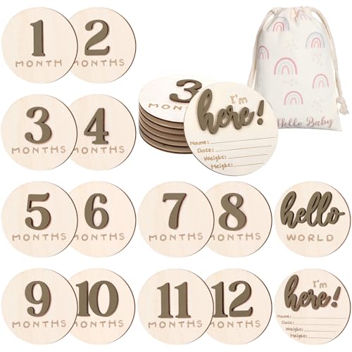 Baby Monthly Milestone Announcement Signs Wood,Brown,Number - color: Brown, style: Number