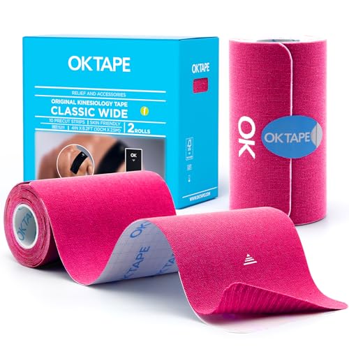 OK TAPE Extra Wide Kinesiology Tape for Shoulder, Back, Precut Strips - color: Pink, size: 2 Rolls