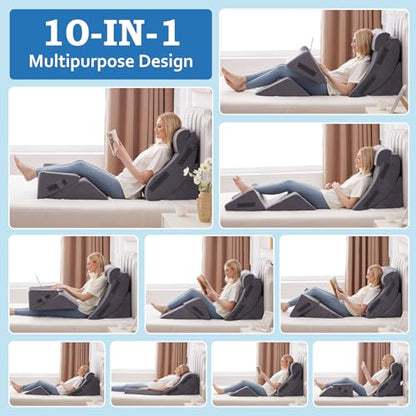 Ahpmeoa 5Pcs Wedge Pillow Set for After Surgery, Memory Foam, Grey Plush - color: Grey Plush
