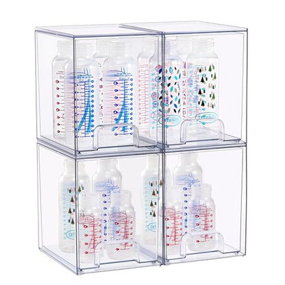 Sorbus Stackable Acrylic Storage Drawers, 4 Pack Clear Plastic Organizer Bins for Baby Bottles, Makeup, Bathroom, Vanity & Kitchen Countertop Organization, Pull-Out Drawer Design for Cabinets & Pantry - size: Tall, style: 4 Pack