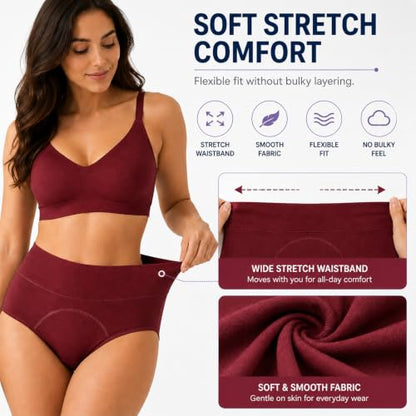 Period Underwear for Women, Leak Proof Menstrual Panties Multi-pack, High Waisted Cotton Full Coverage Briefs - color: Everyday Basics 3-pack, size: Medium
