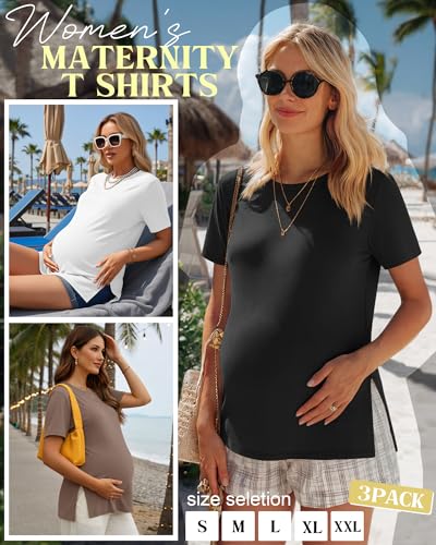 Ficerd 3 Pack Women's Maternity T Shirts - color: Black, White, Coffee, size: X-Large