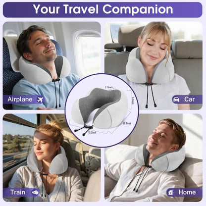 CloudBliss Neck Pillow for Sleeping, Memory Foam Travel Pillow, Light Grey - color: Light Grey