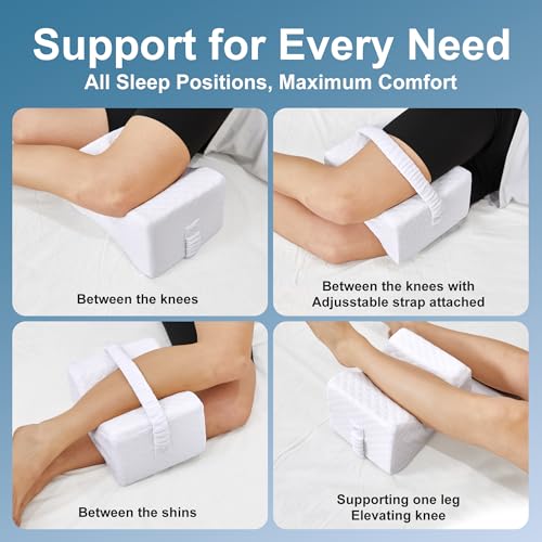 UJPFEO Knee Pillow for Side Sleepers, Memory Foam Leg Support with Strap - color: Natural White