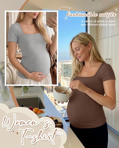 4 Pack Womens Maternity T Shirts - color: Coffee, White, Light Mixed Gray, Black, size: Medium