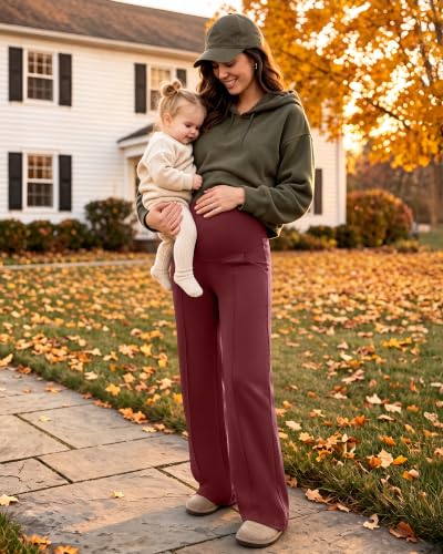 G4Free EverGoing Maternity Dress Pants Pregnancy Slacks - color: Wine, size: X-Large
