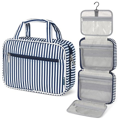PAVILIA Hanging Toiletry Bag for Women Men, Makeup Organizer, Stripe Navy - color: Navy Stripe