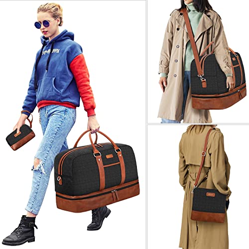 IBFUN Weekender Bags for Women, 3PCS Travel Set with Shoe Compartment 21.6 - color: A03-brown+black