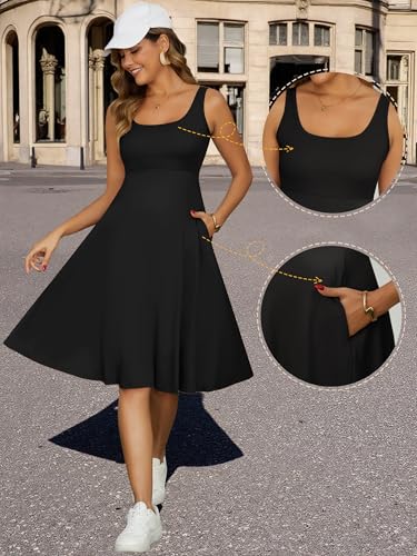 Women's Maternity Dress with Pockets Sleeveless Square Neck - color: Black, size: Small