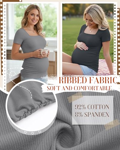 Huukeay 4 Pack Women's Short Sleeve Maternity Shirts - color: Black, Dark Gray, Light Gary, White, size: Medium