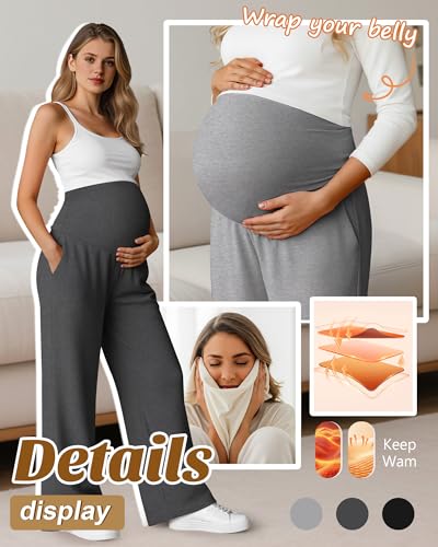 Oakgarden 3 Pack Women's Fleece Maternity Pants - color: Light Mixed Gray, Dark Mixed Gray, Black, size: Medium