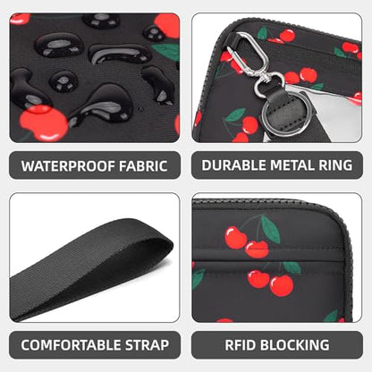 FODOKO Wristlet wallets for Women RFID crossbody bags with 4 Zippers - color: Cherry