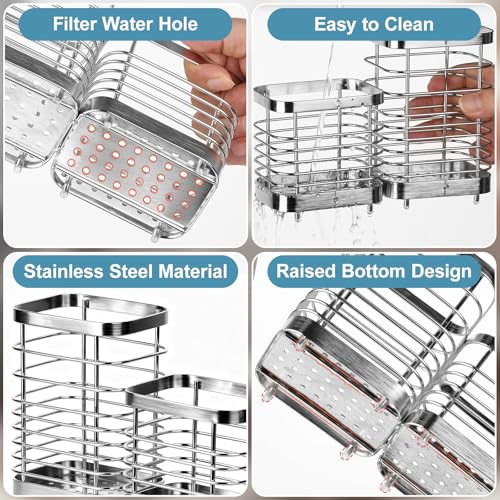 Utensil Holder, Stainless Steel Utensil Drying Rack for Kitchen Counter - color: Small+Large, Silver