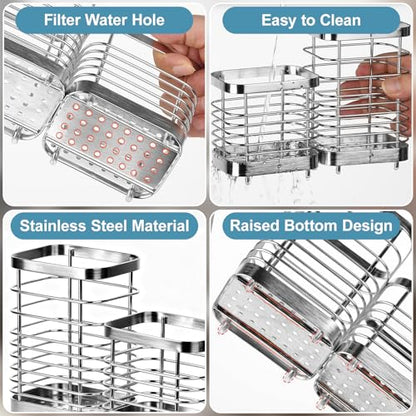 Utensil Holder, Stainless Steel Utensil Drying Rack for Kitchen Counter - color: Small+Large, Silver