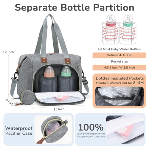 Tenot Diaper Bag Tote, Baby Bags with Pacifier Case Grey - color: Grey, size: Medium