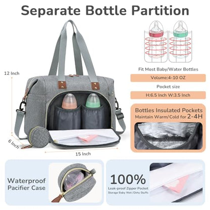 Tenot Diaper Bag Tote, Baby Bags with Pacifier Case Grey - color: Grey, size: Medium