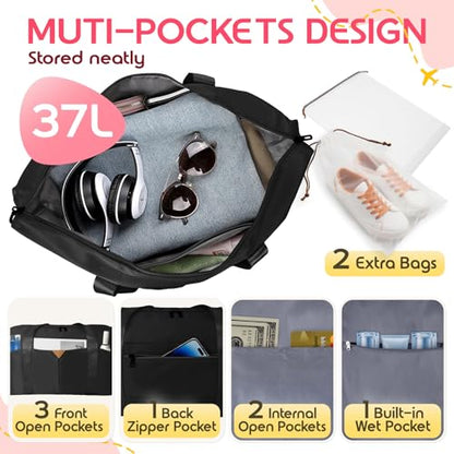 Duffle Bag for Travel with Trolley Sleeve, Gym Bag, Black - color: Black