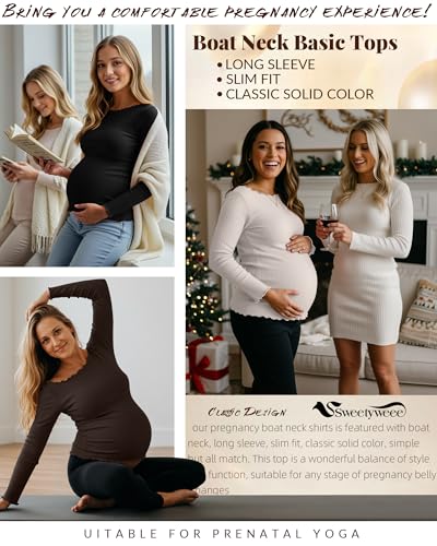 3 Pack Women's Maternity Long Sleeve Cotton Shirts - color: Black, Brown, Cream, size: Small
