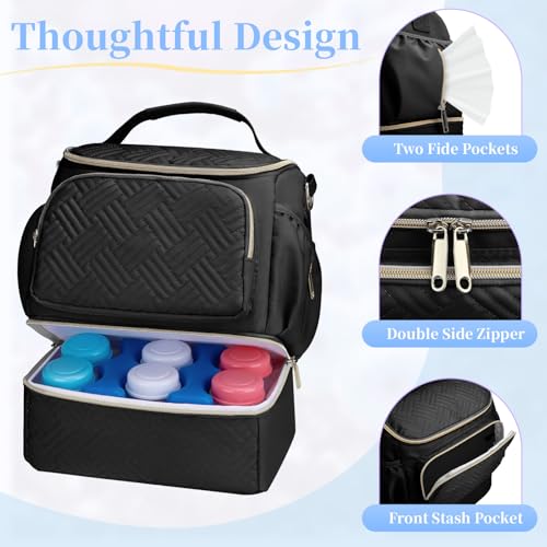 Wearable Breast Pump Bag with Cooler Compartment & Ice Pack & Mat - color: Black